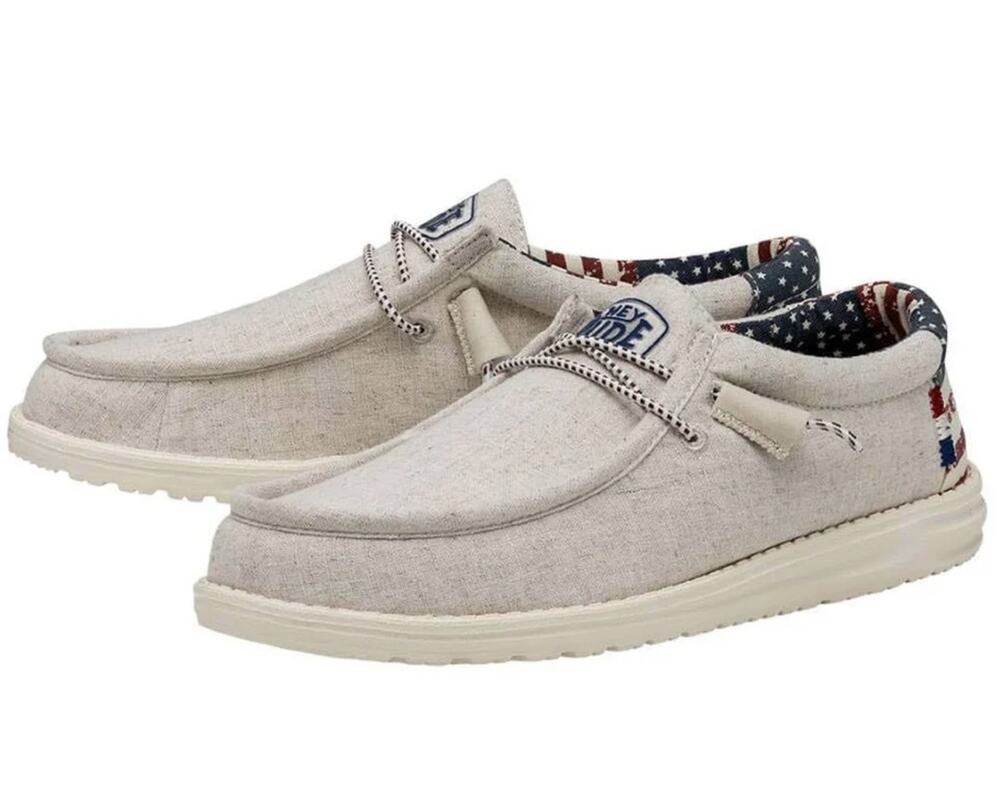 HEY DUDE Mens Wally Patriotic Shoe Size 6 EU 39 Off White Multi Slip On NIB